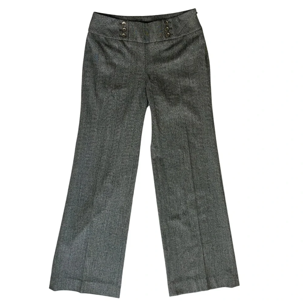 WHBM Gray/Black Plaid Wide Leg Trouser Pants- Front Sailor Buttons (size 0) - Picture 2 of 16